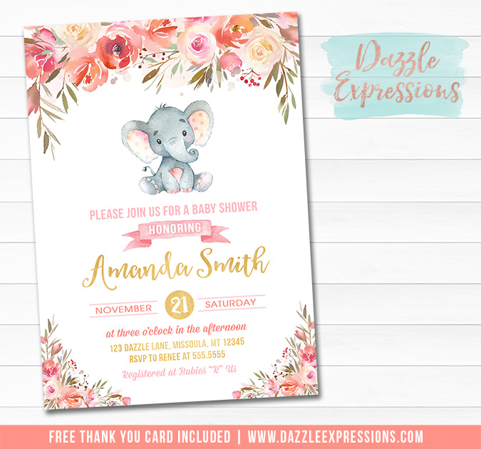 675x630 Printable Elephant Floral Watercolor Baby Shower Invitation - Watercolor Baby Shower