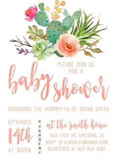 236x330 Watercolor Baby Girl Shower Invitation, Coral And Mint Baby Shower - Watercolor Baby Shower