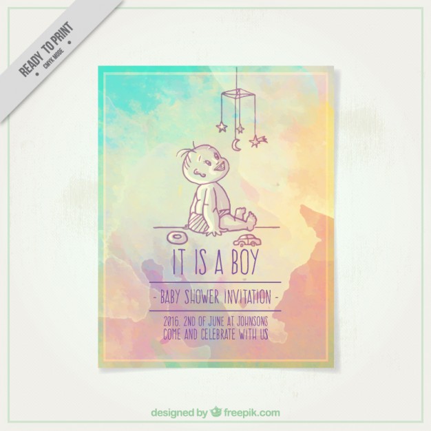 626x626 Watercolor Baby Shower Invitation Vector Free Download - Watercolor Baby Shower