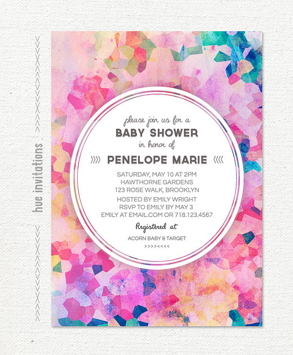 570x692 Watercolor Baby Shower Invitation, Bright Geometric Invitation - Watercolor Baby Shower