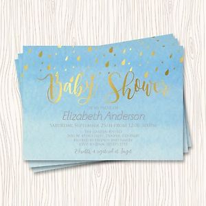 300x300 Faux Gold Silver Blue Seafoam Watercolor Baby Shower Invitation - Watercolor Baby Shower Invitations