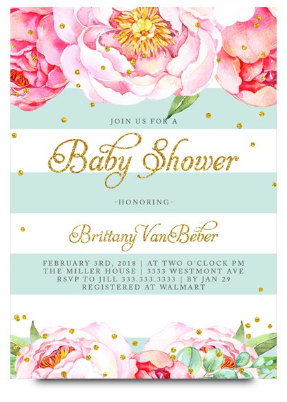 416x584 Floral Baby Shower Invitation, Flower Baby Shower Invite - Watercolor Baby Shower Invitations