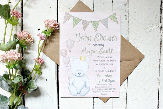 570x380 Girl Baby Shower Invitation Watercolor Baby Shower Etsy - Watercolor Baby Shower Invitations
