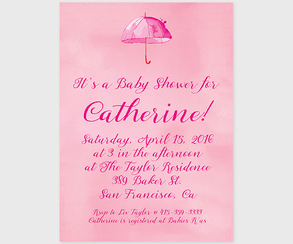 600x500 Pink Watercolor Umbrella Baby Shower Invitationsufeff - Watercolor Baby Shower Invitations