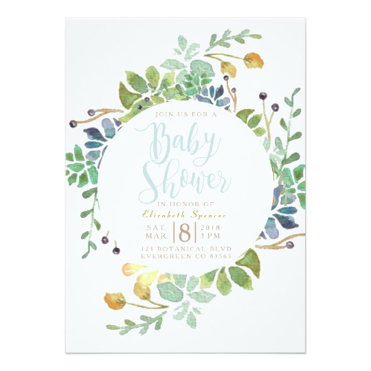 540x540 Succulent Garden Circle Watercolor Baby Shower Invitation - Watercolor Baby Shower Invitations