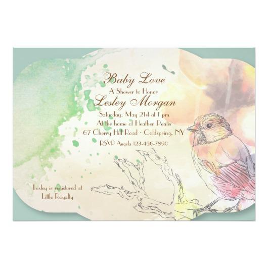 530x530 Watercolor Baby Bird Invitation Invitations 4 U - Watercolor Baby Shower Invitations
