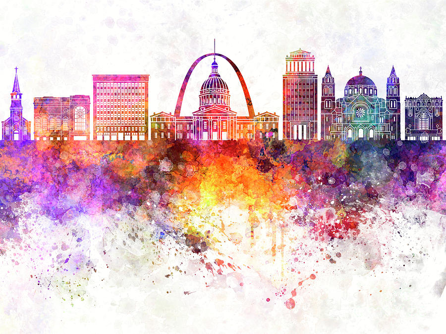 900x675 Saint Louis Skyline In Watercolor Background Painting By Pablo Romero - Watercolor Background