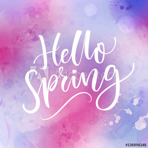 500x500 Hello Spring Banner With Calligraphy - Watercolor Background For Calligraphy