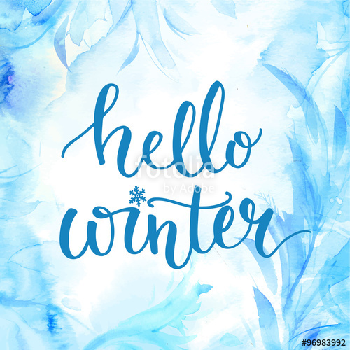 500x500 Hello Winter Banner With Lettering, Brush Script - Watercolor Background For Calligraphy