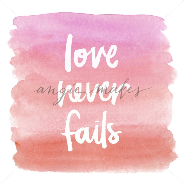600x600 Love Never Fails Quote On Pink Painted Watercolor Background - Watercolor Background For Calligraphy