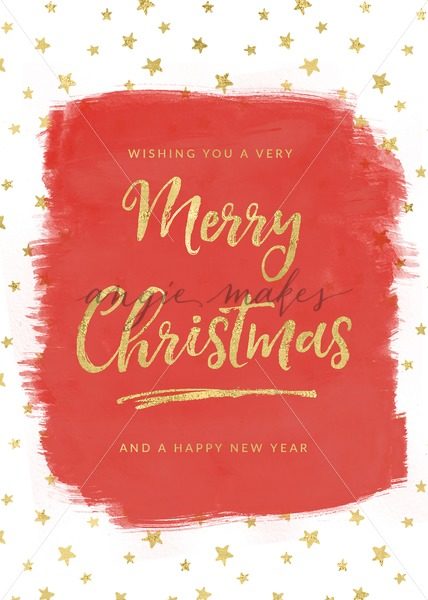 428x600 Merry Christmas Card With Red Watercolor Background And Gold - Watercolor Background For Calligraphy