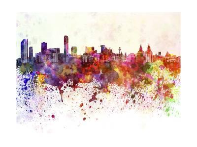 400x300 Liverpool Skyline In Watercolor Background Art Print By Paulrommer - Watercolor Background Images