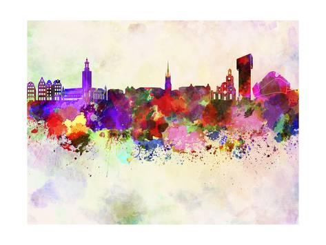 473x355 Stockholm Skyline In Watercolor Background Prints By Paulrommer - Watercolor Background Images