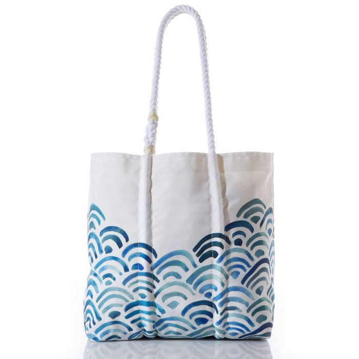 700x700 Recycled Sail Cloth Watercolor Waves Tote Sea Bags - Watercolor Bag
