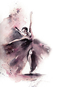 218x300 Ballerina Iii Painting By Sophia Rodionov - Watercolor Ballet