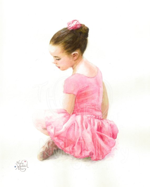 570x713 Pink Ballerina Watercolor Print Quiet Young Ballerina Girl Art - Watercolor Ballet Skirt