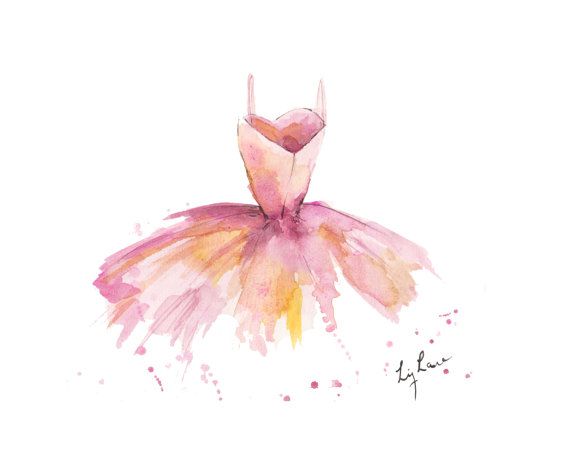 570x456 Pink Watercolor Ballet Dress Print By Lizlaneart On Etsy - Watercolor Ballet Skirt