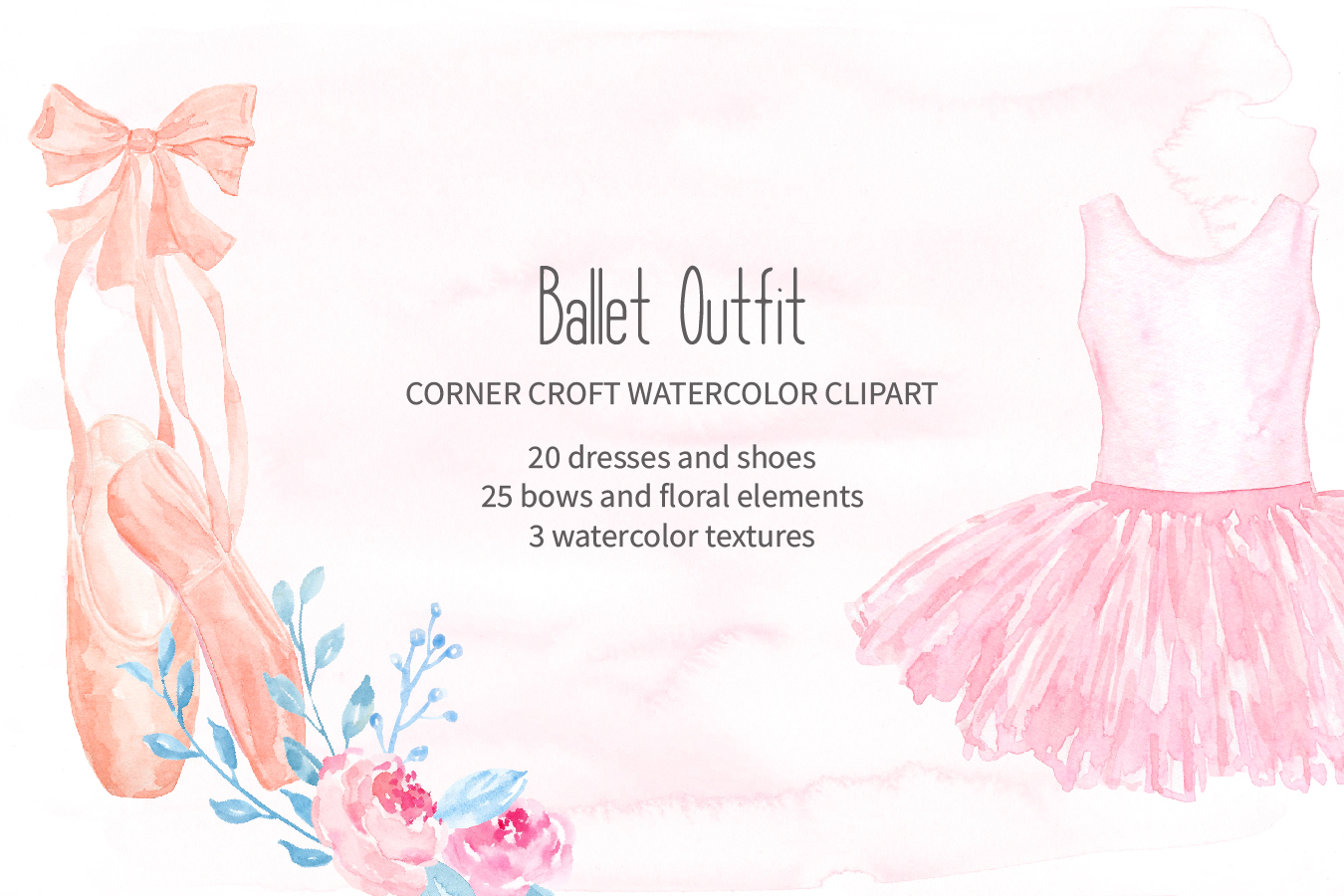 1350x900 Watercolor Ballet Shoes Ballet Dresses Illustration By Cornercroft - Watercolor Ballet Skirt