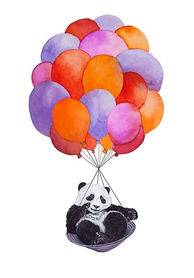 385x550 Panda Watercolor Balloons Posters By Ruta Dumalakaite Redbubble - Watercolor Balloons