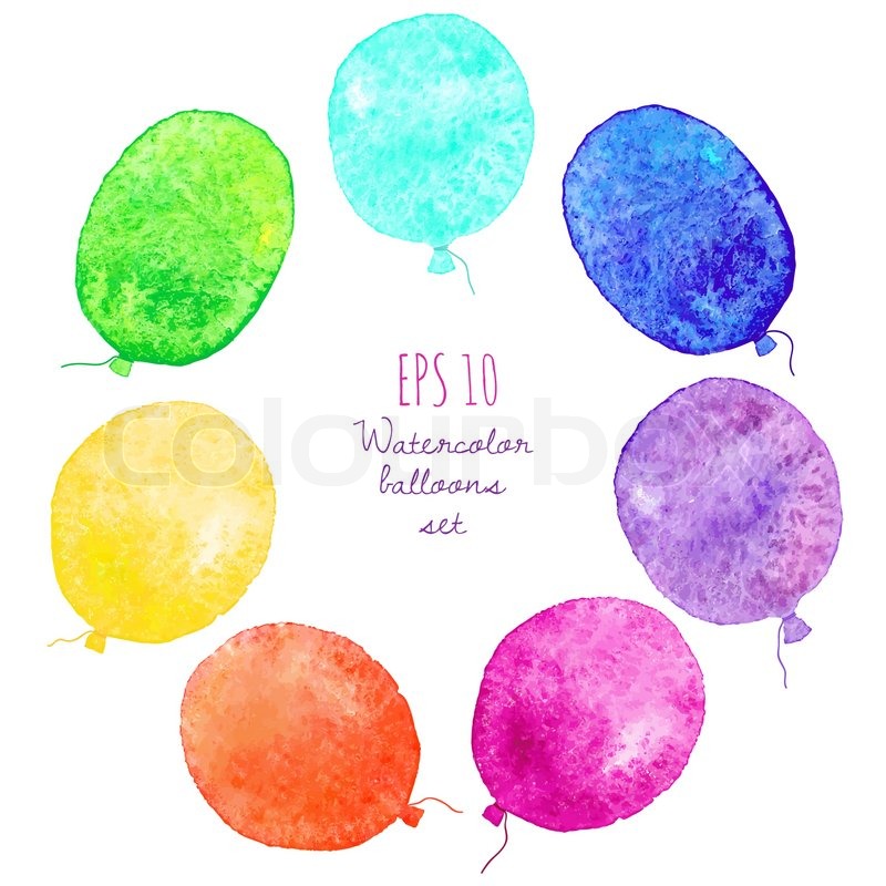 800x800 Set Of Multicolored Balloons. Painted In Watercolor. Vector - Watercolor Balloons