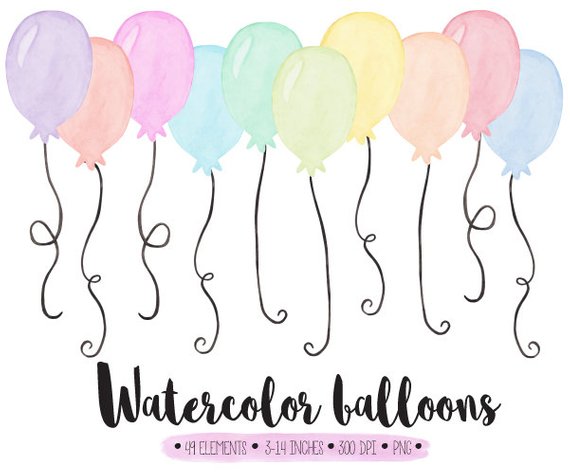 570x474 Watercolor Balloons Clip Art. Hand Painted Pastel Watercolor Etsy - Watercolor Balloons