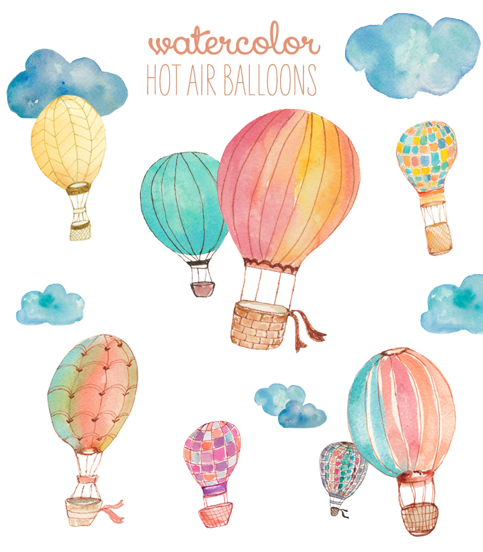 700x800 Watercolor Hot Air Balloon Clip Art - Watercolor Balloons
