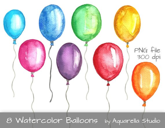 570x443 Watercolor Balloons Watercolor Balloon Watercolor Clipart Etsy - Watercolor Balloons