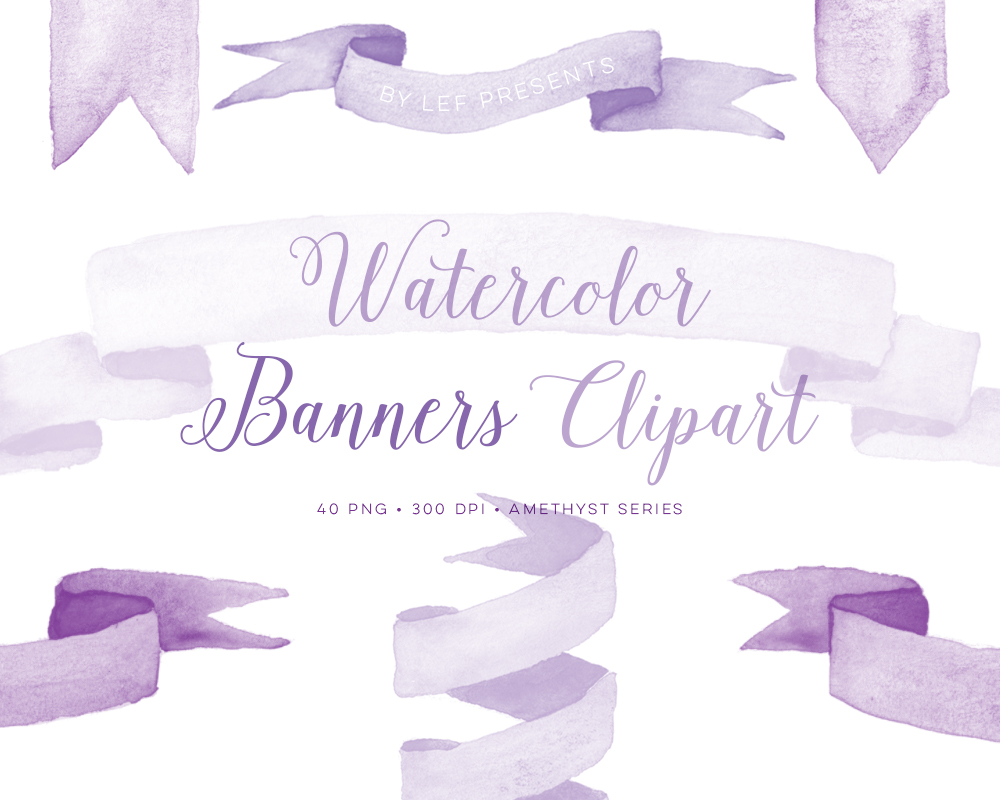 1000x800 Amethyst Watercolor Banner Clipart. Purple Ribbon Graphics. Hand - Watercolor Banner