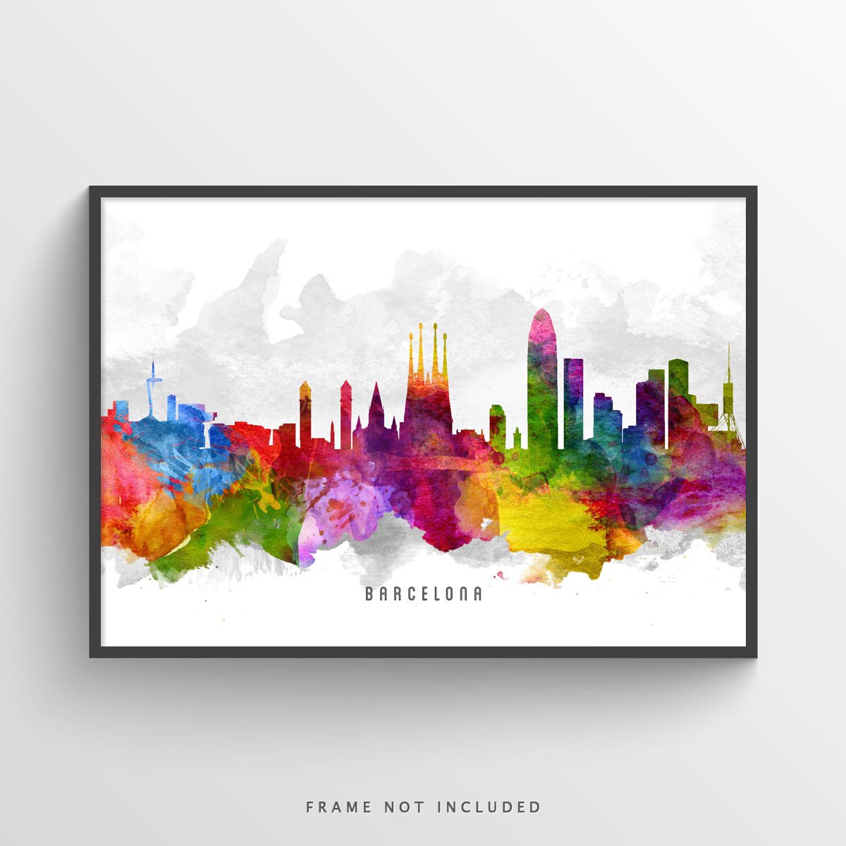 1200x1200 Barcelona Watercolor Skyline Art Print - Watercolor Barcelona