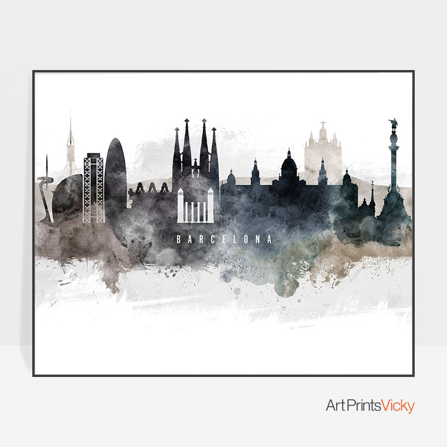900x900 Barcelona Art Poster Watercolor Artprintsvicky - Watercolor Barcelona