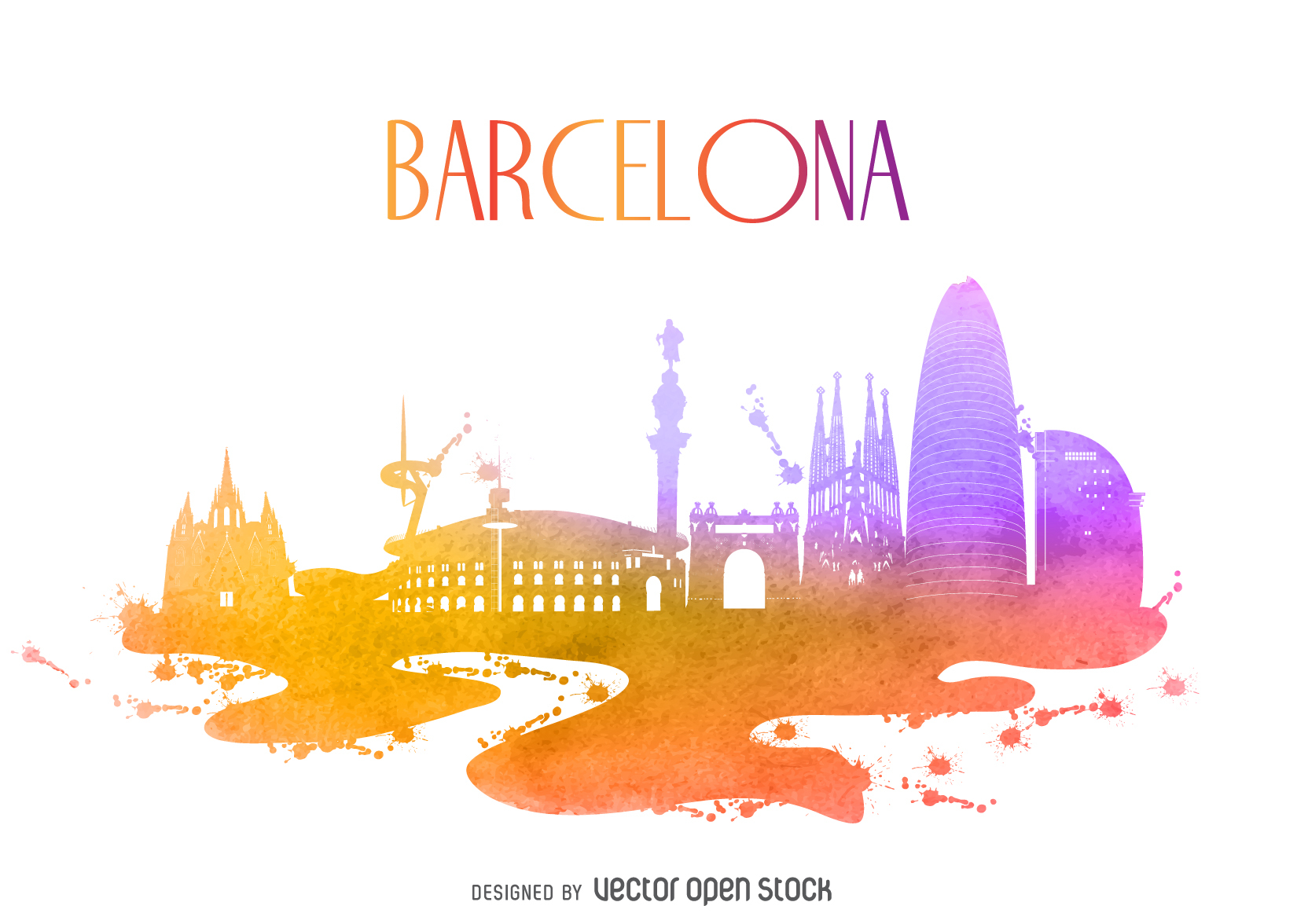 1650x1176 Barcelona Watercolor Building Silhouette - Watercolor Barcelona