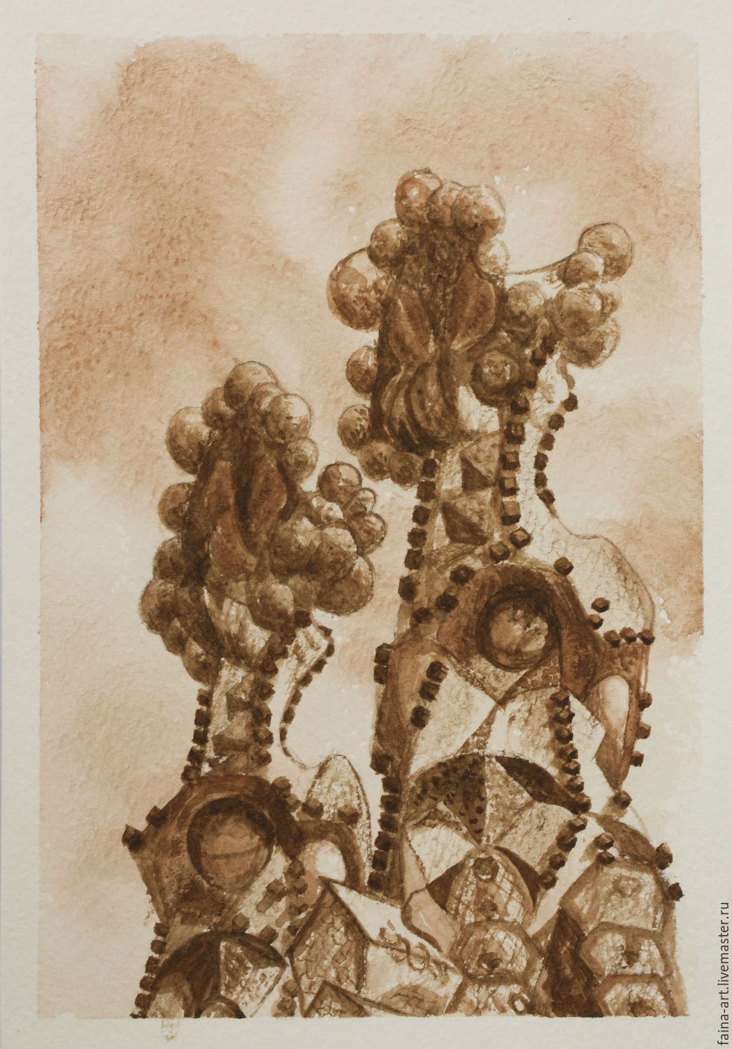 1047x1500 My Barcelona, Watercolor, Grisaille, Sepia, Gaudi, A Series Of - Watercolor Barcelona