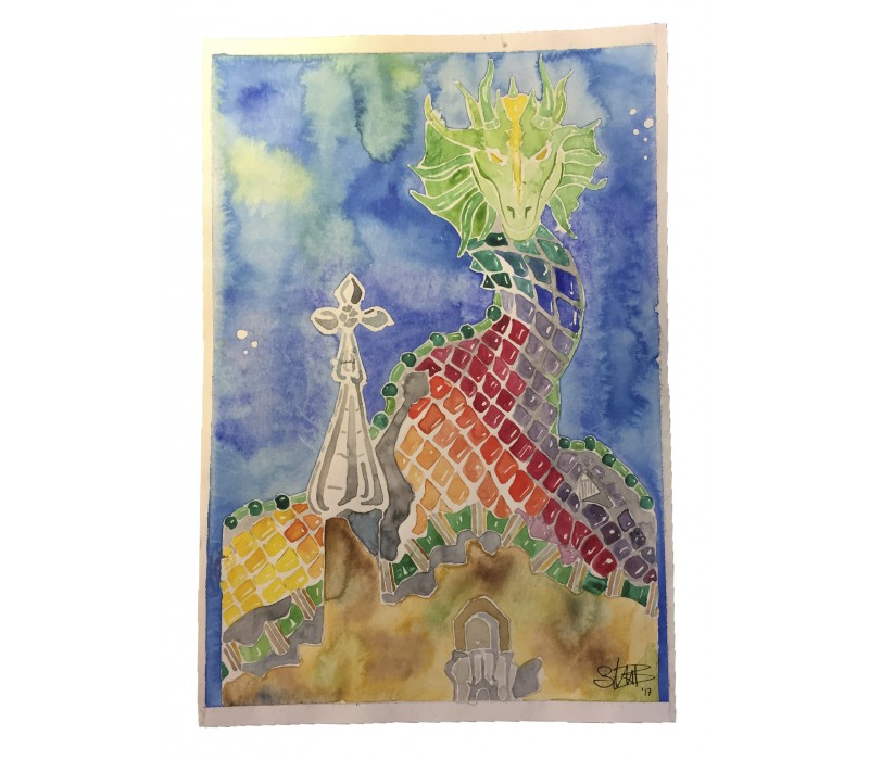 800x700 Watercolor. House With Dragon, Barcelona - Watercolor Barcelona
