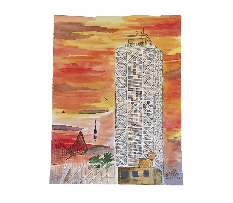 800x700 Watercolor. Hotel Arts, Barcelona - Watercolor Barcelona