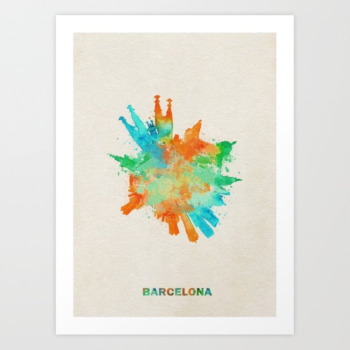 700x700 Barcelona, Spain Colorful Skyround Skyline Watercolor Painting - Watercolor Barcelona