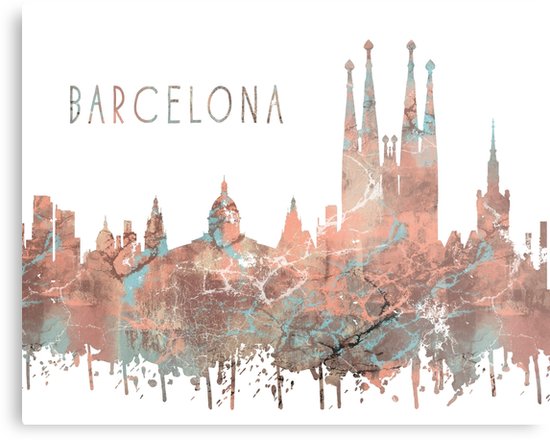 550x440 Barcelona, Watercolor Barcelona, Barcelona Skyline Metal Prints - Watercolor Barcelona
