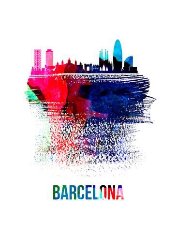 366x488 Barcelona Skyline Brush Stroke - Watercolor Barcelona