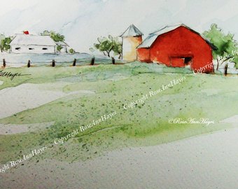 340x270 Old Barn Watercolor Etsy - Watercolor Barn