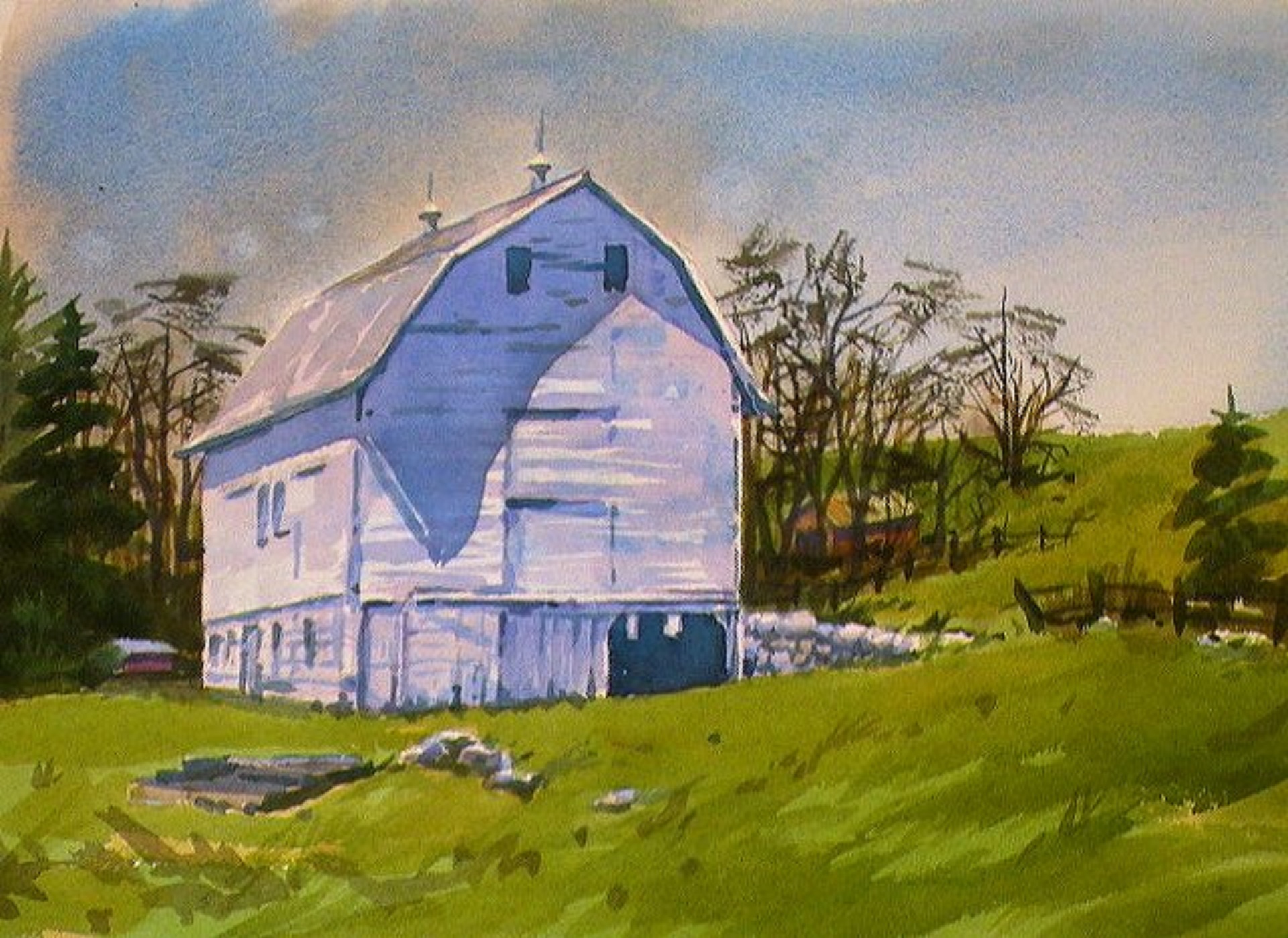 1920x1398 Painting A White Barn - Watercolor Barn