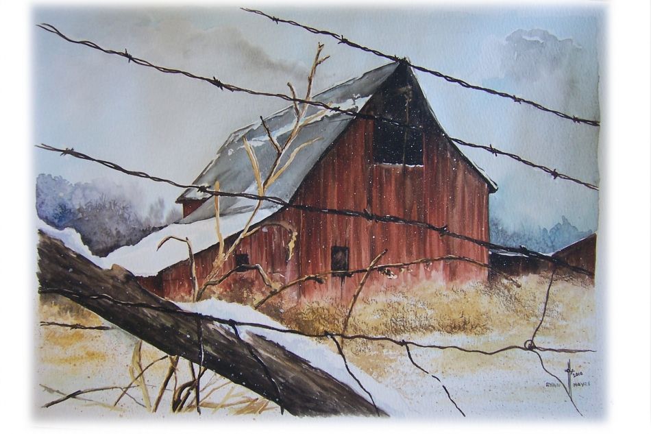 950x633 More Barn Paintings. Love The Perspective And Use Of The - Watercolor Barn