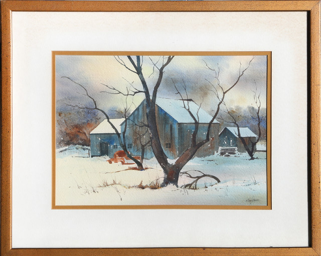 640x512 Allen Ulmer, Blue Barn, Watercolor Painting - Watercolor Barn