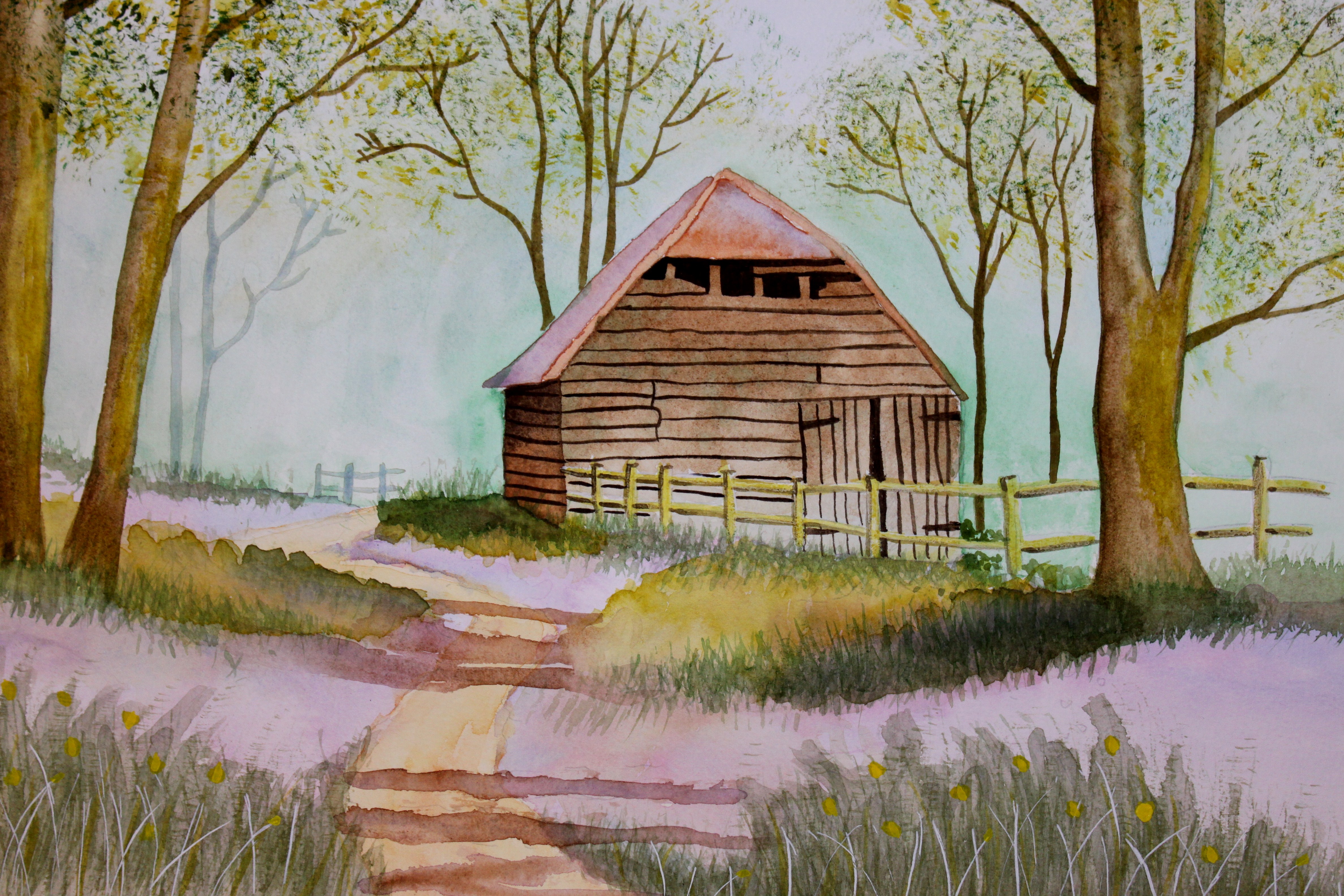 4752x3168 Bluebell Barn In Watercolors Afternoon Artist - Watercolor Barn