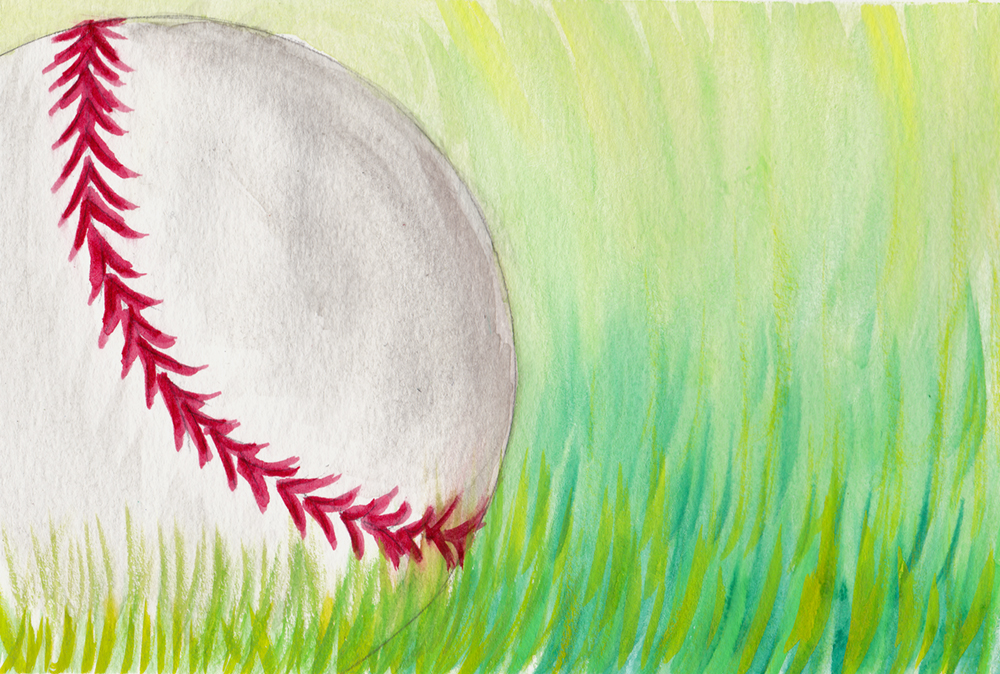 1000x674 Baseball In Grass {Watercolor} By Larenaissancegirl - Watercolor Baseball