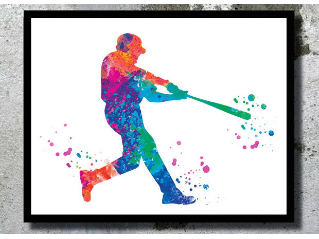 1024x768 Baseball Art Print Baseball Player Watercolor Sport Poster - Watercolor Baseball