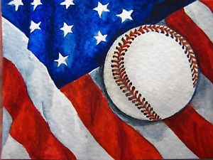 300x225 Watercolor Painting American Flag Stars Baseball Ball Sport - Watercolor Baseball