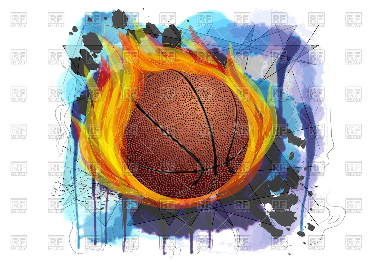 1200x846 Basketball With Fire On Grunge Watercolor Background Vector Image - Watercolor Basketball