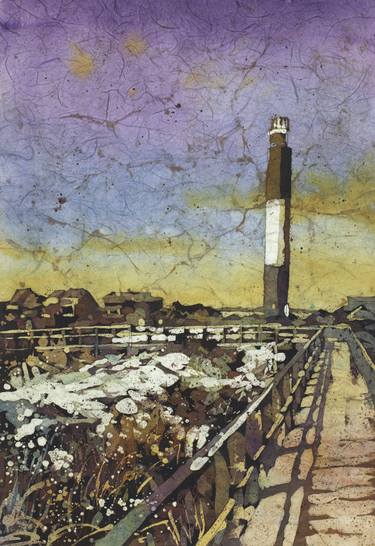 375x546 Oak Island Lighthouse. Watercolor Batik Painting Of Oak Island - Watercolor Batik