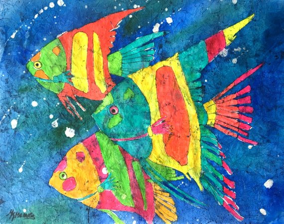 570x450 Batik Fish Tropical Fish Watercolor Watercolor Batik Etsy - Watercolor Batik
