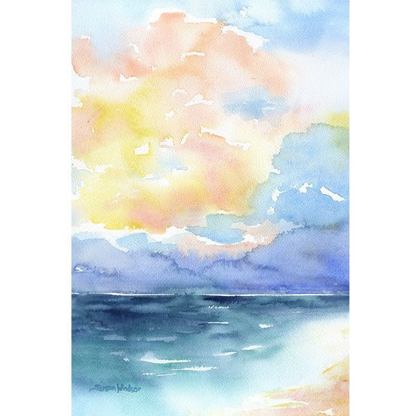 600x600 Abstract Beach Watercolor Seascape In 2018 Fabric Dye - Watercolor Beach