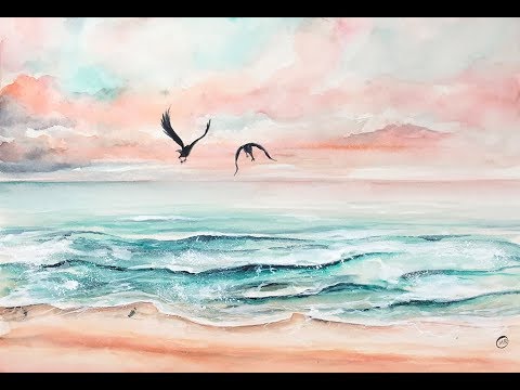 480x360 Pink Beach In Watercolors Painting Tutorial - Watercolor Beach